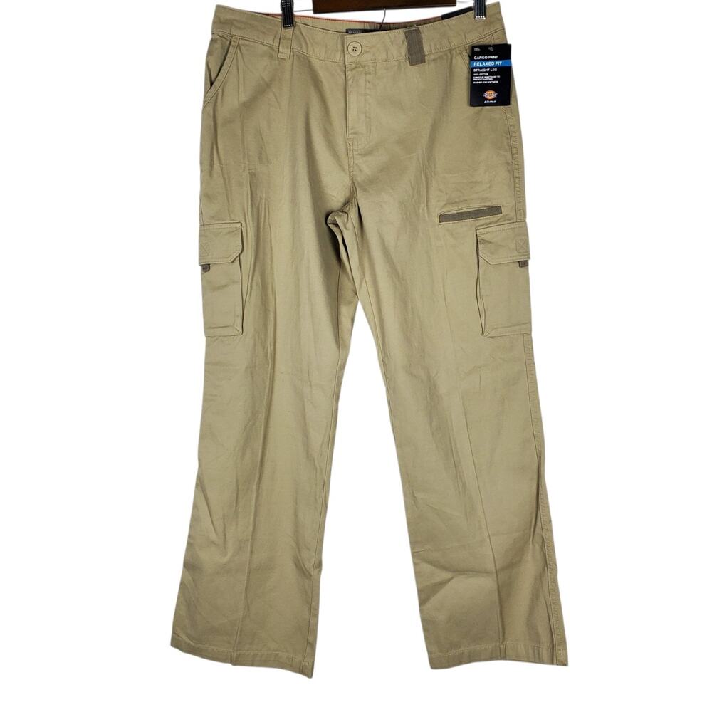 NEW Dickies Cargo Pants Womens Sz 16 Tan Relaxed Fit Straight Leg Cotton 31.5"